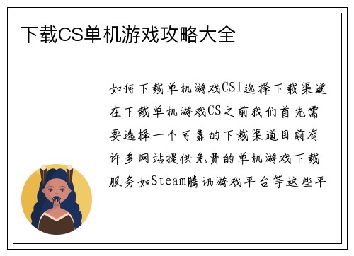 下载CS单机游戏攻略大全