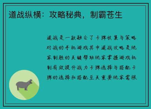 道战纵横：攻略秘典，制霸苍生